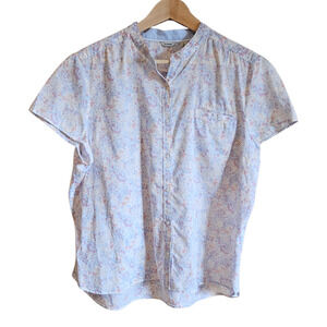 L.L. Bean Women’s Floral Short Sleeve Cotton Button Down Shirt Pastel XL